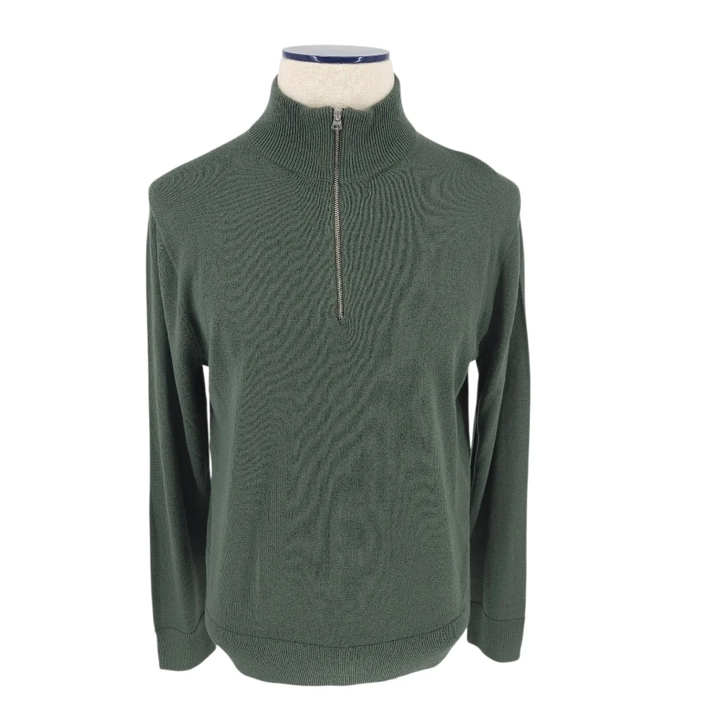 J.CREW Wool Knit Pullover Sweater Green 1/4 Zip Mock Long Sleeve Medium